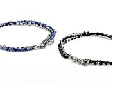 Stainless Steel With Sodalite And Black & Blue Enamel Bracelet Set of Two
