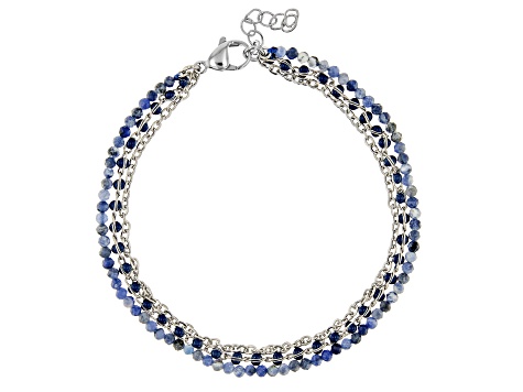 Stainless Steel With Sodalite And Black & Blue Enamel Bracelet Set of Two