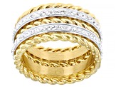 Gold Tone Stainless Steel Ring With White Crystal