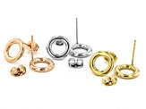 Tri-Tone Stainless Steel Hoop & Stud Earring Set of 9