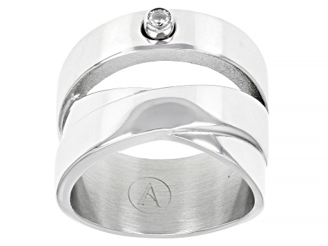 Stainless Steel With Cubic Zirconia Split Band Ring