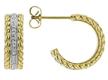 Picture of Gold Tone Stainless Steel Hoop Earrings With White Crystal