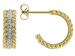 Gold Tone Stainless Steel Hoop Earrings With White Crystal