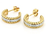 Gold Tone Stainless Steel Hoop Earrings With White Crystal