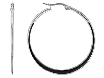 Picture of Stainless Steel Black Enamel Hoop Earrings