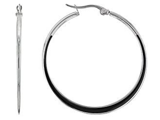 Stainless Steel Black Enamel Hoop Earrings