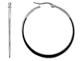 Stainless Steel Black Enamel Hoop Earrings