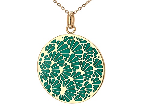 Rose Tone Stainless Steel Green Enamel Necklace