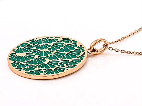 Rose Tone Stainless Steel Green Enamel Necklace