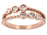 Rose Tone Stainless Steel Double Beaded White Crystal  Band Ring