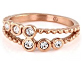 Rose Tone Stainless Steel Double Beaded White Crystal  Band Ring