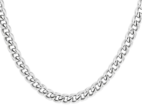 6mm Silver-Tone Stainless Steel Curb Chain Bracelet