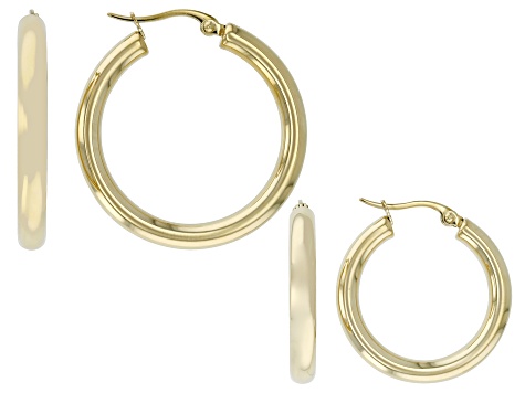 Gold Tone Stainless Steel Hoop Earring Set of 2