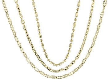 Picture of Gold Tone Stainless Steel Bead, Cable, & Mirror Link 18 Inch Chain Set of 3