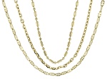 Gold Tone Stainless Steel Bead, Cable, & Mirror Link 18 Inch Chain Set of 3