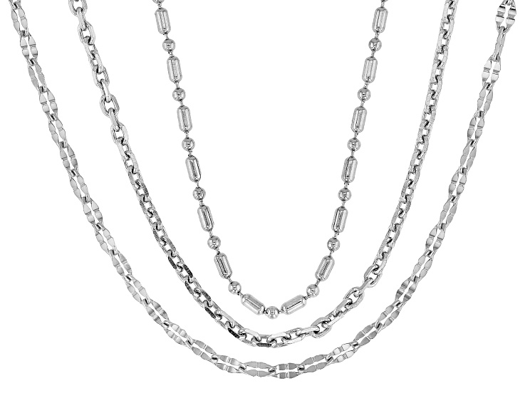 Stainless Steel Bead, Cable, & Mirror Link 18 Inch Chain Set of 3