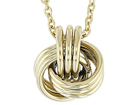 Gold Tone Stainless Steel Love Knot Pendant 18 Inch Necklace