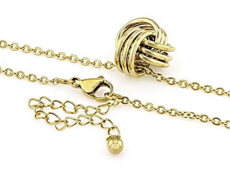 Gold Tone Stainless Steel Love Knot Pendant 18 Inch Necklace