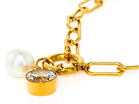 Gold Tone Stainless Steel Paperclip Chain Necklace with Gold Tone Stainless Steel Paperclip Chain Necklace with