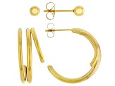Gold Tone Stainless Steel J-Hoop and 4mm Ball Earring Set