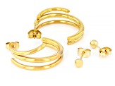 Gold Tone Stainless Steel J-Hoop and 4mm Ball Earring Set
