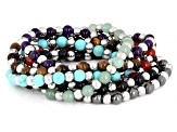 Stainless Steel 6mm Multi-Gemstone Stretch Bracelet Set