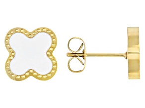 18K Yellow Gold Over Stainless Steel White Enamel Stud Earrings