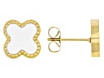 Gold Tone Stainless Steel White Enamel Stud Earrings