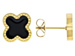 Gold Tone Stainless Steel Enamel Black Stud Earrings