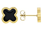 Gold Tone Stainless Steel Enamel Black Stud Earrings