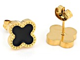 Gold Tone Stainless Steel Enamel Black Stud Earrings