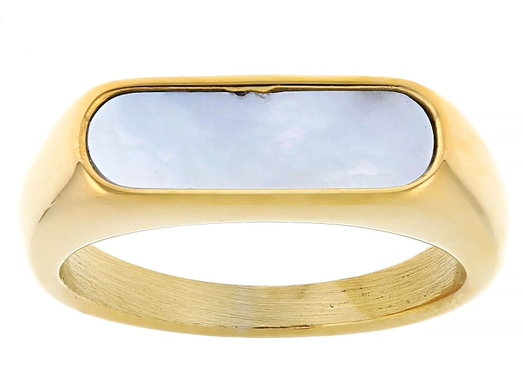 18K Yellow Gold Over Stainless Steel with White Mother-of-Pearl Ring