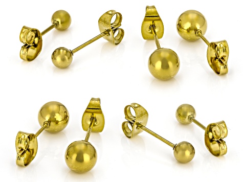 Gold Tone Stainless Steel 4-6mm Ball Earring Set