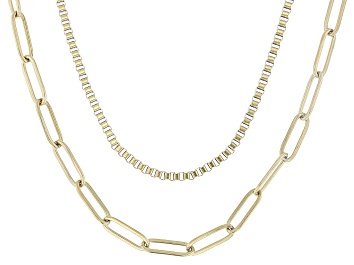 Picture of 18K Yellow Gold Over Stainless Steel 2-4mm Layered Paperclip and Box 18" Chain