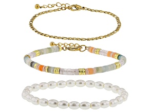 Gold Tone Stainless Steel 4mm Multi-Gem Bracelet Set