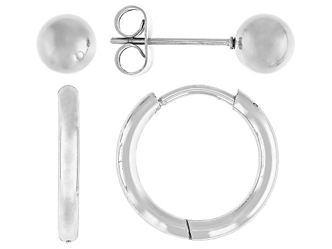 Stainless Steel 6mm Stud and 16mm Hoop Earring Box Set