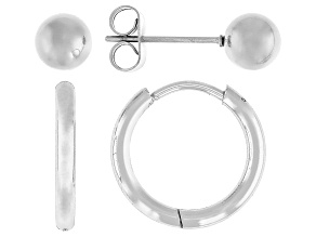 Stainless Steel 6mm Stud and 16mm Hoop Earring Box Set