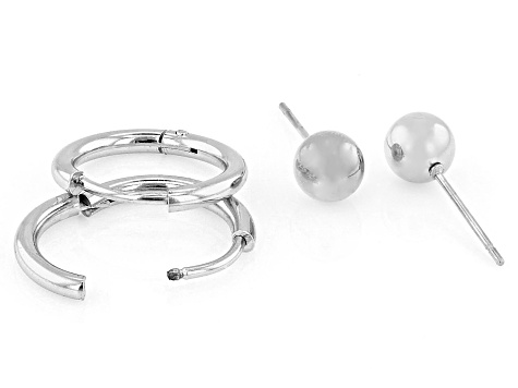 Stainless Steel 6mm Stud and 16mm Hoop Earring Box Set