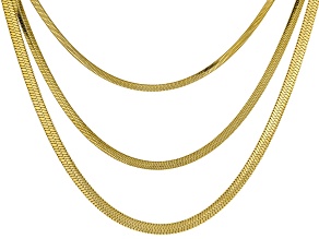 Gold Tone Stainless Steel 3-5mm Layered Snake 18-22" Necklace