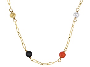 Multi-Gem Gold Tone Stainless Steel Paperclip Chain Necklace
