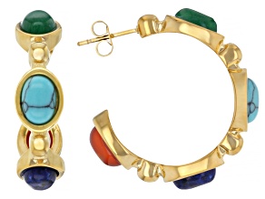 Multi-Color Resin Gold Tone Stainless Steel 30mm Hoop Earrings