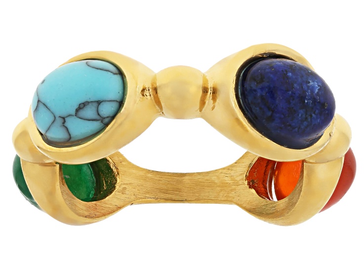 Multi-Color Resin 18K Yellow Gold Over Stainless Steel 10mm Ring