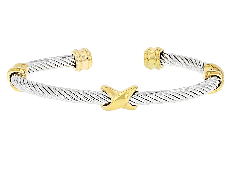 18K Yellow Gold Over Stainless Steel 4mm Cuff Bracelet