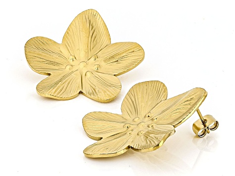 Gold Tone Stainless Steel Flower Earrings