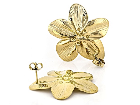 Gold Tone Stainless Steel Flower Earrings