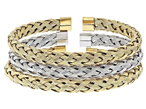 Two-Tone Stainless Steel 6.7mm Woven Cuff Bracelet Set of 3
