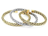 Two-Tone Stainless Steel 6.7mm Woven Cuff Bracelet Set of 3