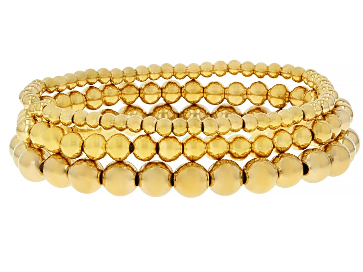 Gold Tone Stainless Steel 4-8mm Beaded Bracelet Set of 3