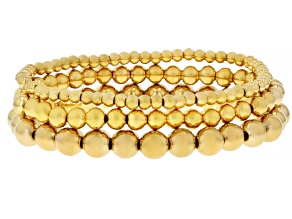 Gold Tone Stainless Steel 4-8mm Beaded Bracelet Set of 3