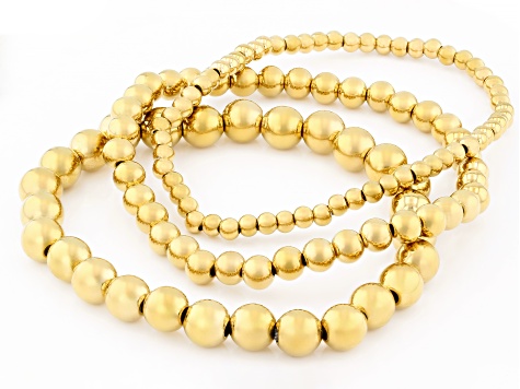 Gold Tone Stainless Steel 4-8mm Beaded Bracelet Set of 3